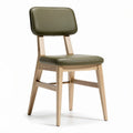 Green leather dining chair with wooden legs and ergonomic backrest 45 x 45 x 85cm