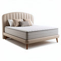 Fabric upholstered bed frame with mattress in beige color 200 x 160 x 40cm