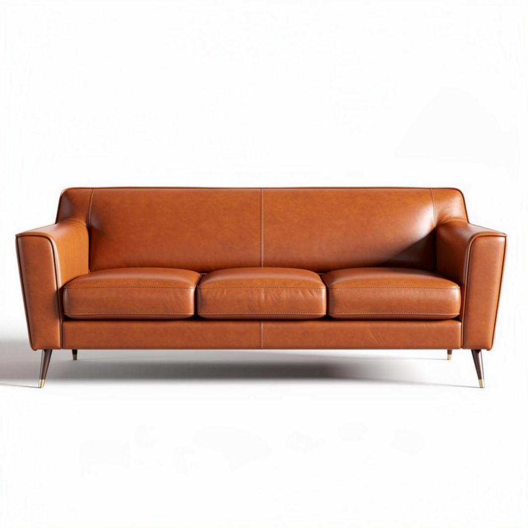 Leather sofa with three cushions in brown color dimensions 200 x 85 x 75cm