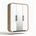 Modern white cabinet with oak frame and black handles 80 x 80 x 35cm