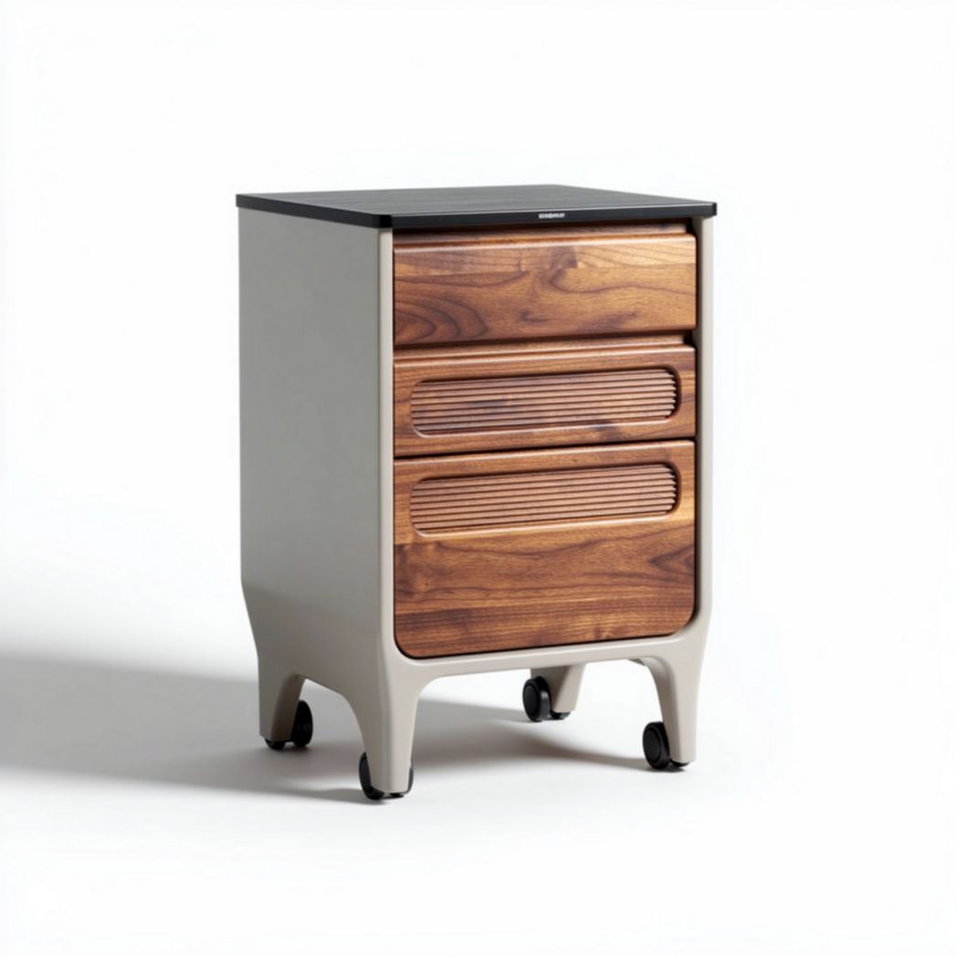 Mobile storage cabinet with two drawers and wood finish 45 x 40 x 60cm