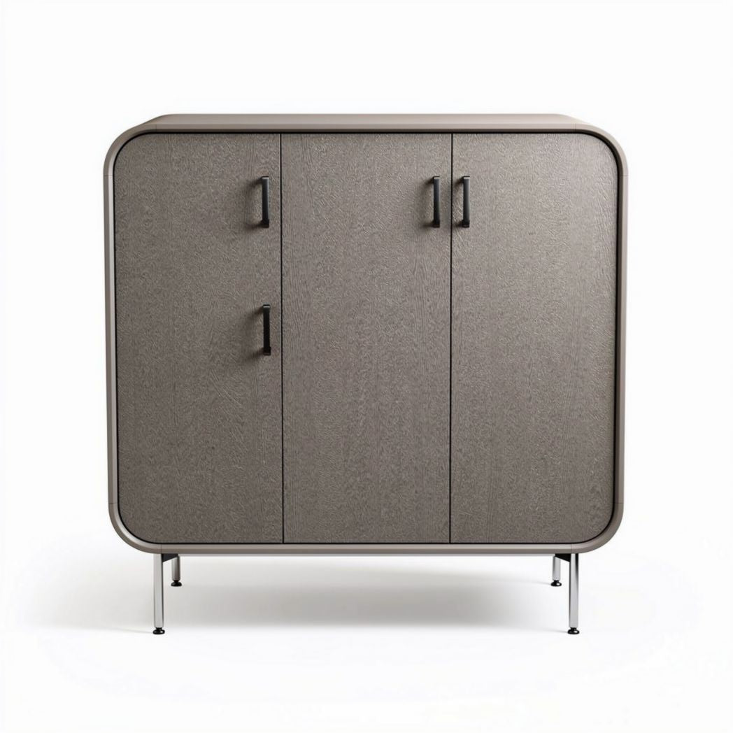 Modern gray storage cabinet with three doors and metal legs 60 x 40 x 90cm