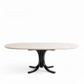 Oval dining table with wooden top and black metal base 78 x 39 x 30 inches