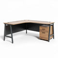 L-shaped office desk with wooden surface and metal frame 150 x 150 x 75cm