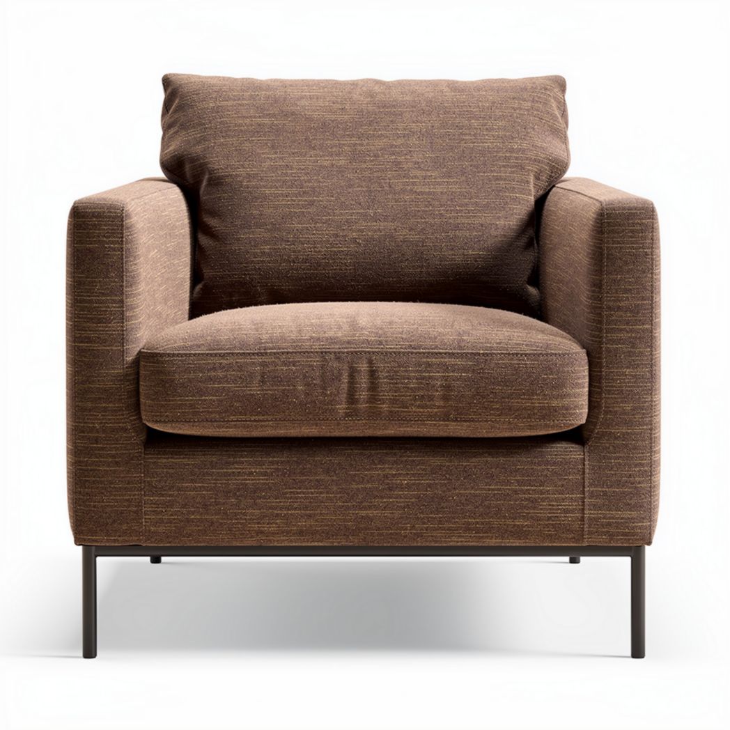 Modern brown fabric armchair with metal legs 80 x 80 x 75cm