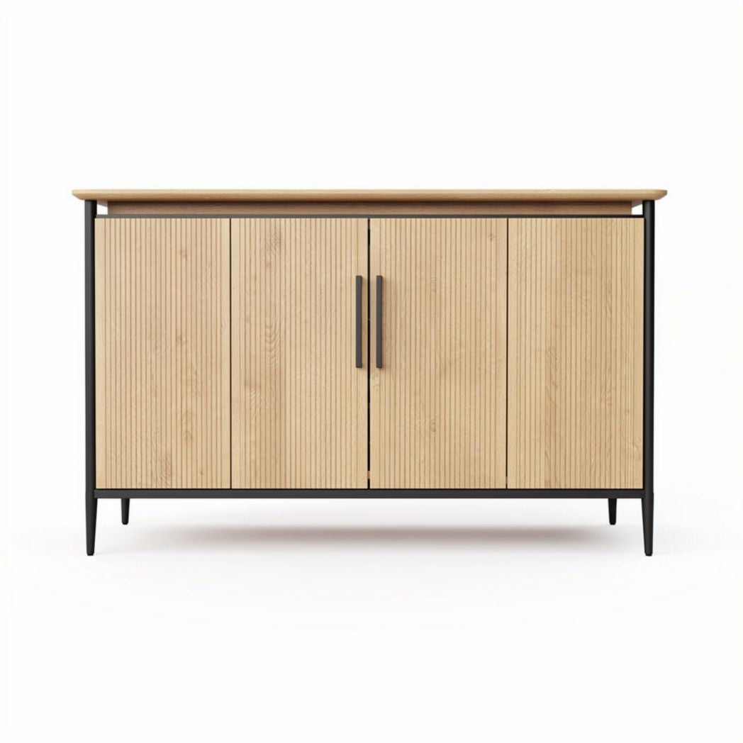 Wooden sideboard with three doors and metal legs 120 x 40 x 80cm