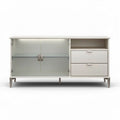 Glass front storage cabinet with two drawers and adjustable shelves 120 x 40 x 75cm