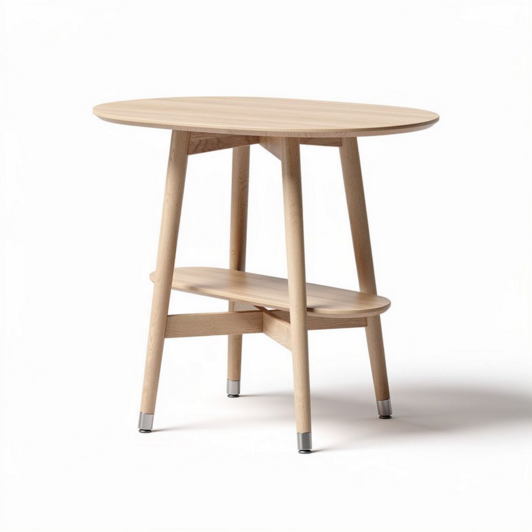 Round wooden side table with lower shelf in natural finish 80 x 80 x 75cm