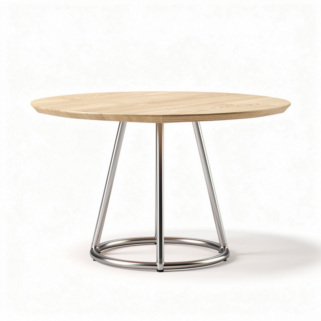 Round dining table with wood top and metal base 90 x 90 x 75cm